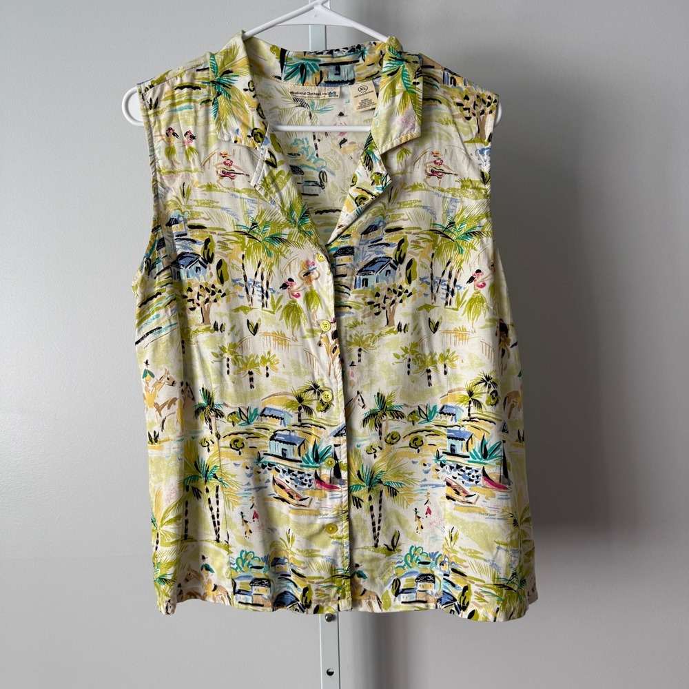 Weekend ‎ XL Hawaiian Tropical Hula Top Shirt Beachy Tropical Coastal Resortwear